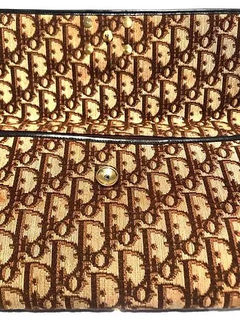 1980s CHRISTIAN DIOR BROWN OBLIQUE CD LOGO ENVELOPE BAG