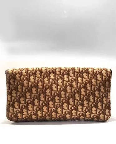1980s CHRISTIAN DIOR BROWN OBLIQUE CD LOGO ENVELOPE BAG