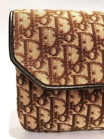 1980s CHRISTIAN DIOR BROWN OBLIQUE CD LOGO ENVELOPE BAG