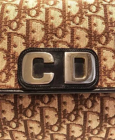 1980s CHRISTIAN DIOR BROWN OBLIQUE CD LOGO ENVELOPE BAG
