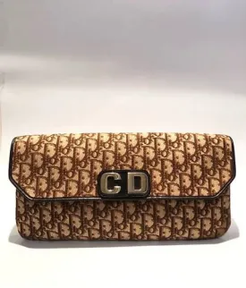 1980s CHRISTIAN DIOR BROWN OBLIQUE CD LOGO ENVELOPE BAG