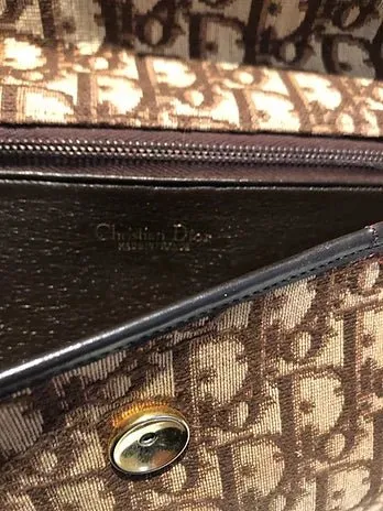 1980s CHRISTIAN DIOR BROWN OBLIQUE CD LOGO ENVELOPE BAG