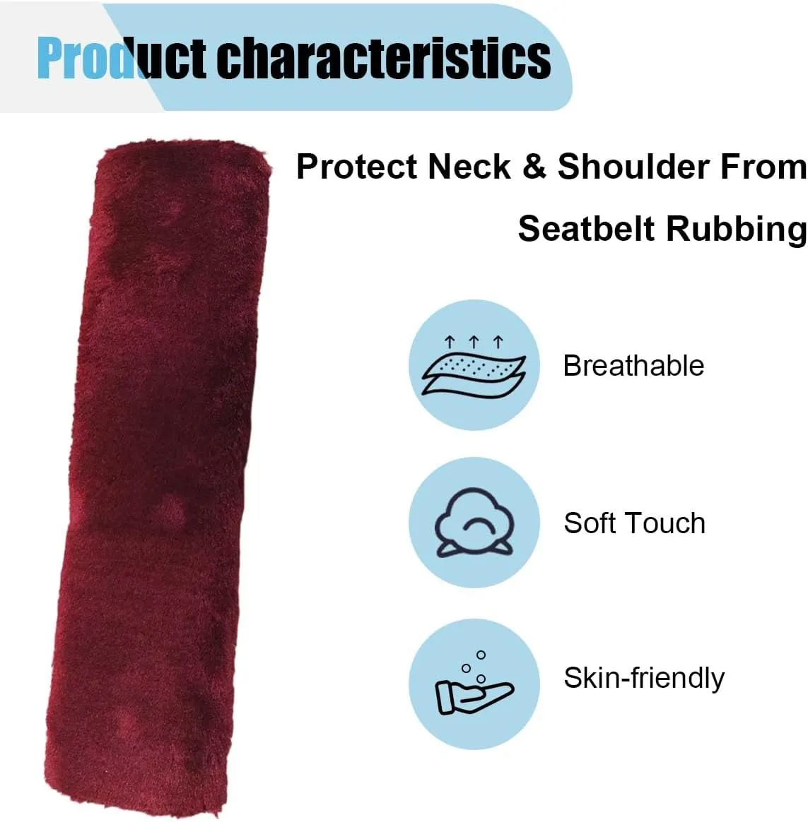 2PCS Car Seat Belt Cover Pads, Soft Faux Sheepskin Seat Belt Protectors, Driving Comfortable Seat Belt Shoulder Strap Cover, Protect Shoulder and Neck, Universal Car Interior Accessories (Burgundy)