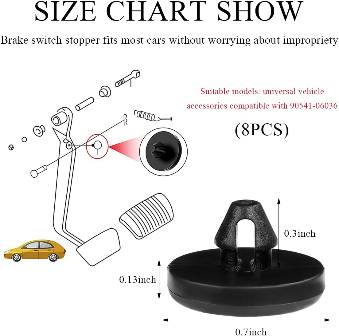 8 PCS Brake Switch Stopper, Automotive Clutch Pedal Stopper, Brake Pedal Pad Brake Switch Stopper Suitable for Most Vehicles Trucks SUVs, Universal Car Accessories