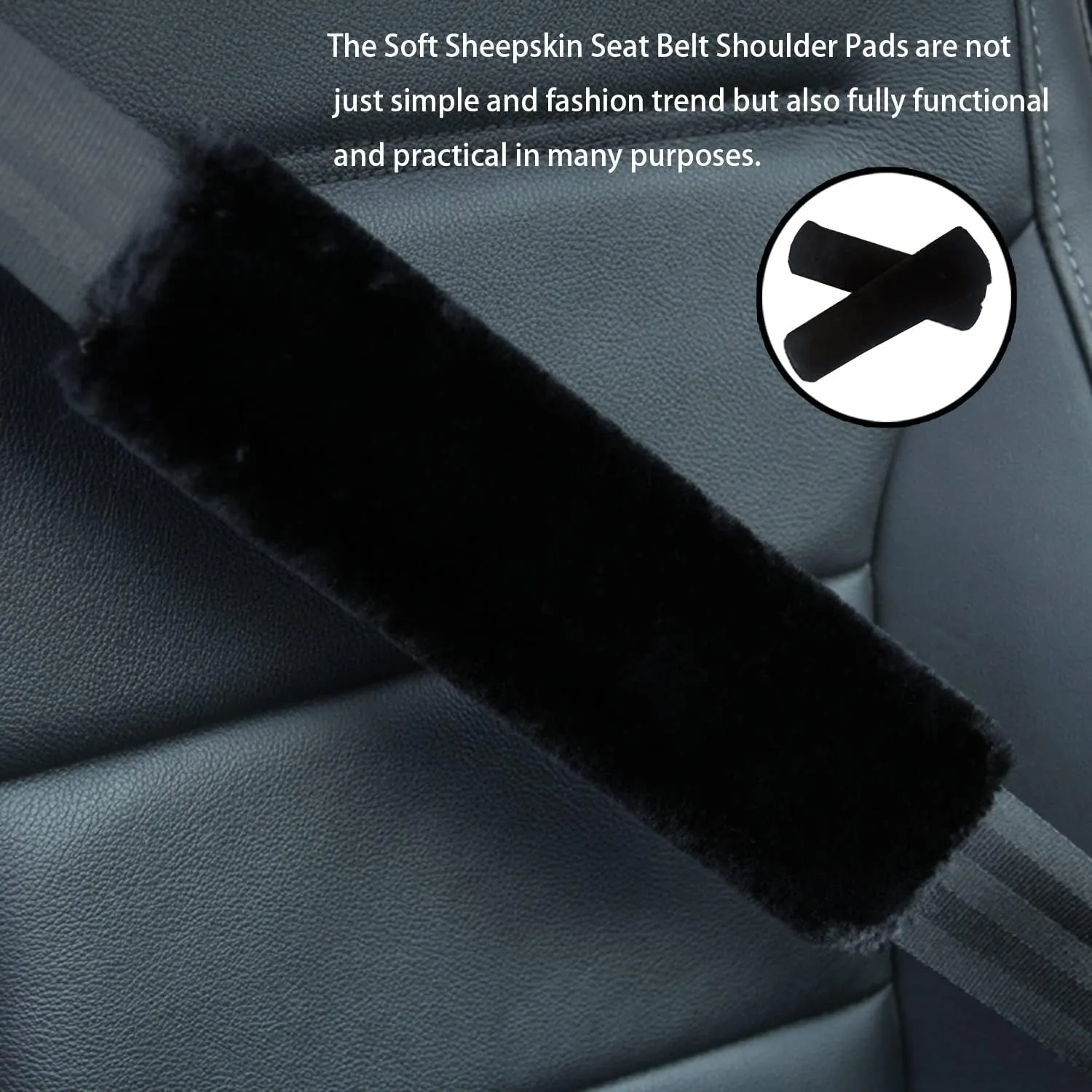 AICEL Soft Faux Sheepskin Car Seat Belt Cover, Shoulder Pad for Auto Seatbelt, Automotive Interior Accessories, Universal Cushion for Vehicles Camera Backpack Straps, Comfortable Driving (Black)
