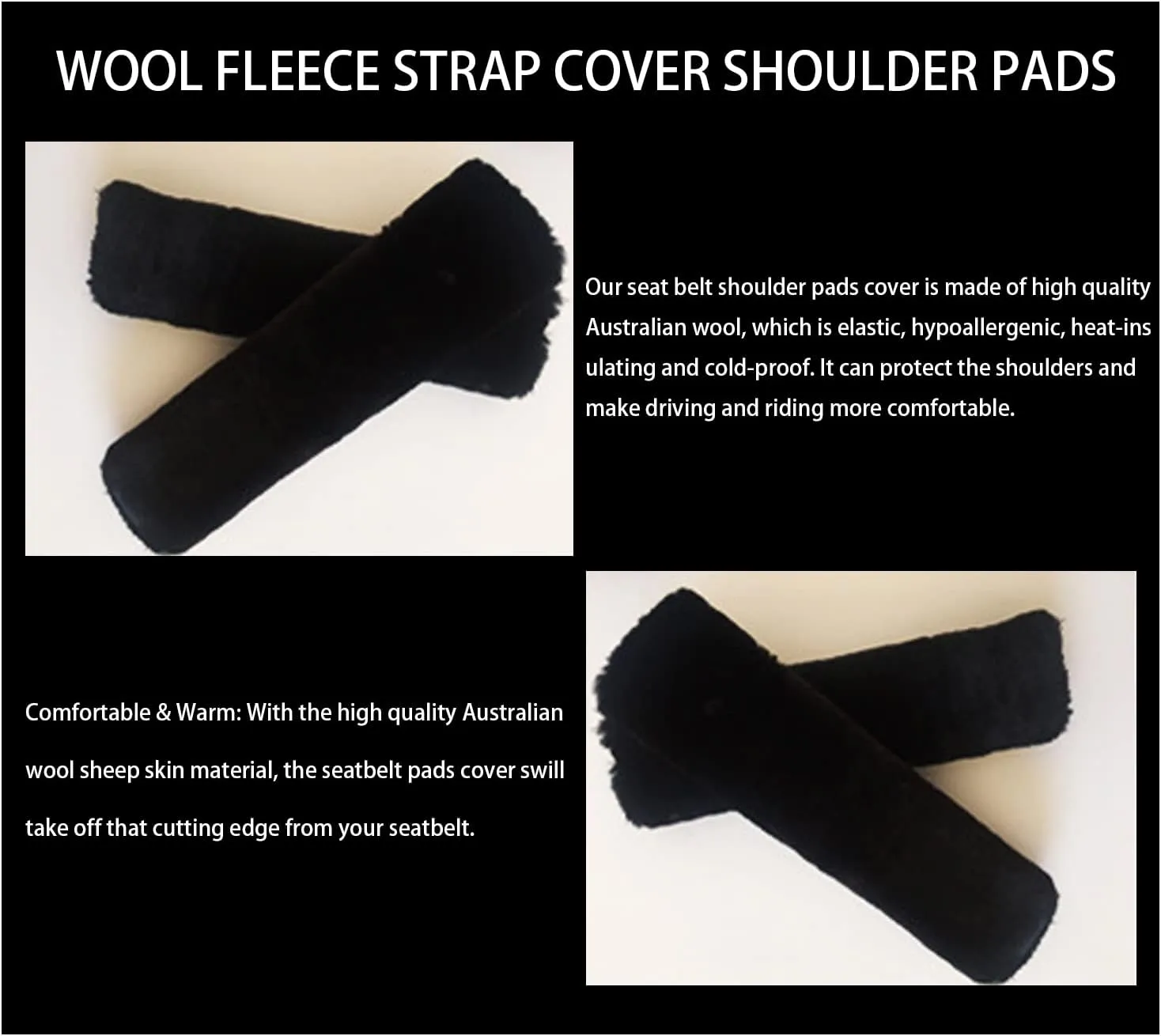 AICEL Soft Faux Sheepskin Car Seat Belt Cover, Shoulder Pad for Auto Seatbelt, Automotive Interior Accessories, Universal Cushion for Vehicles Camera Backpack Straps, Comfortable Driving (Black)