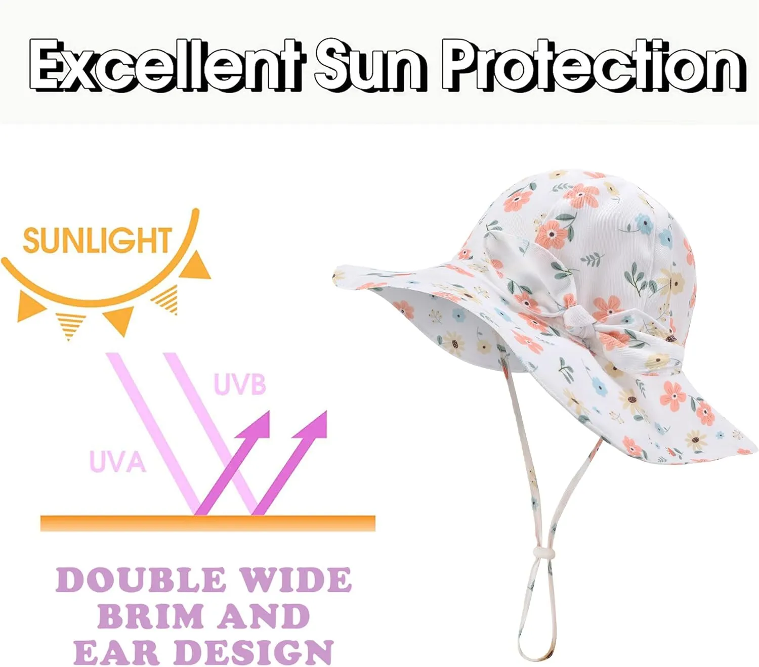Baby Toddler Infant Girls Bucket Sun Hats Protection Beach UPF 50  Toddler Wide Brim Bucket Summer Hats