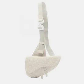 Beige Oblique Canvas Saddle Crossbody Bag