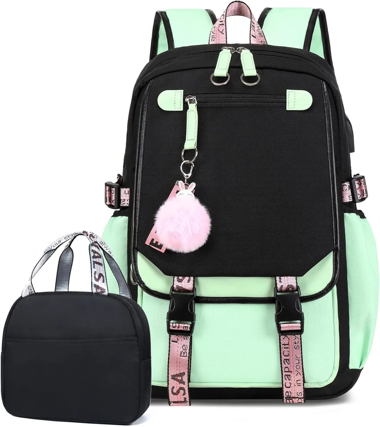 Bevalsa School Backpack for Girls, Girls Backpack with Lunch Box, Bookbag for Kids Elementary Middle School Student 21L Children Schoolbag