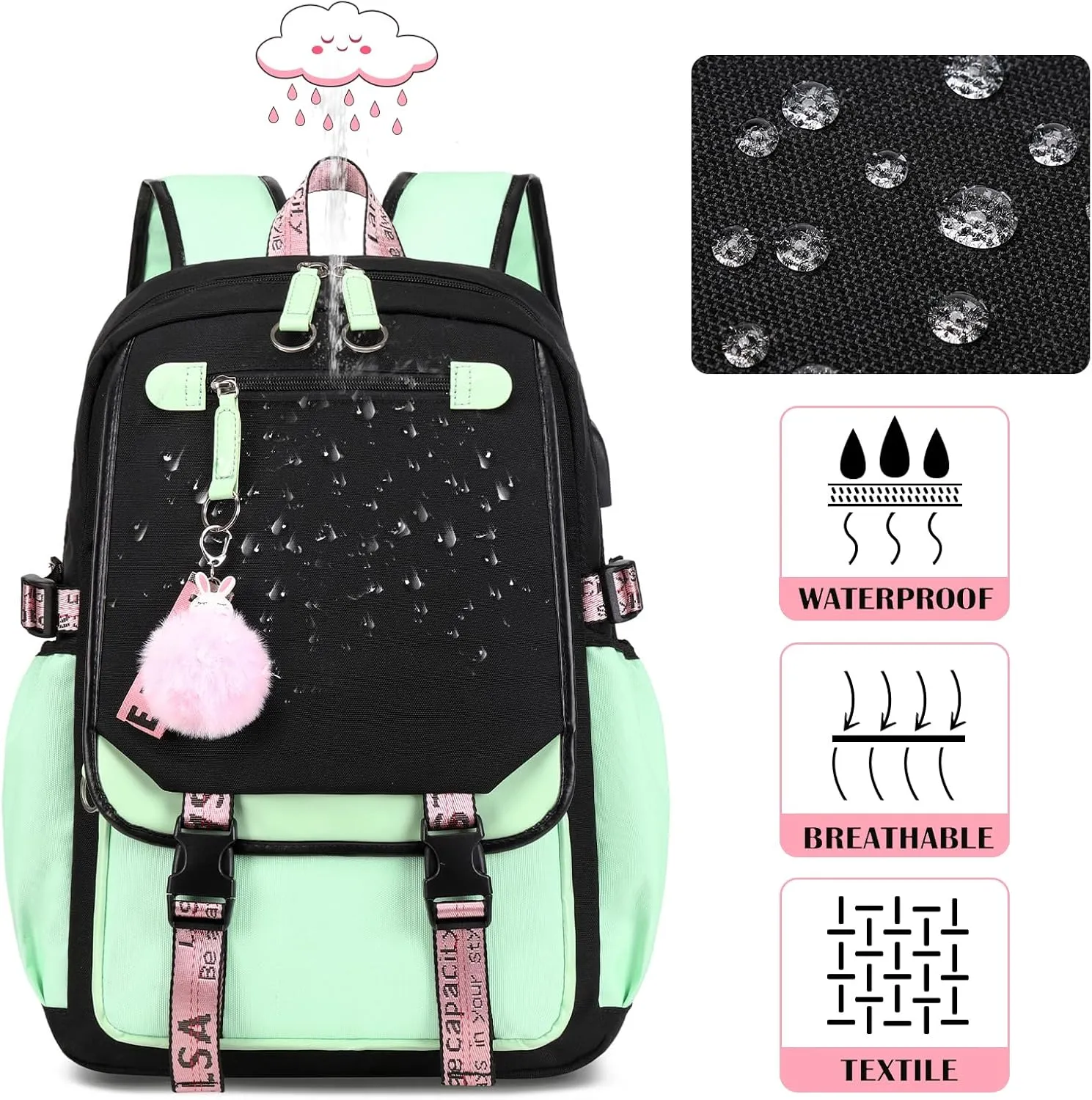 Bevalsa School Backpack for Girls, Girls Backpack with Lunch Box, Bookbag for Kids Elementary Middle School Student 21L Children Schoolbag
