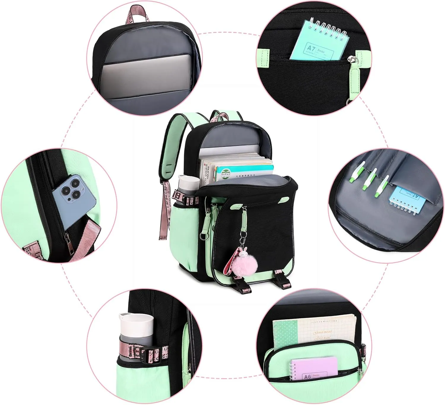 Bevalsa School Backpack for Girls, Girls Backpack with Lunch Box, Bookbag for Kids Elementary Middle School Student 21L Children Schoolbag