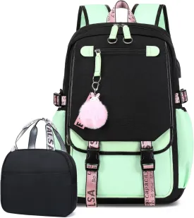 Bevalsa School Backpack for Girls, Girls Backpack with Lunch Box, Bookbag for Kids Elementary Middle School Student 21L Children Schoolbag