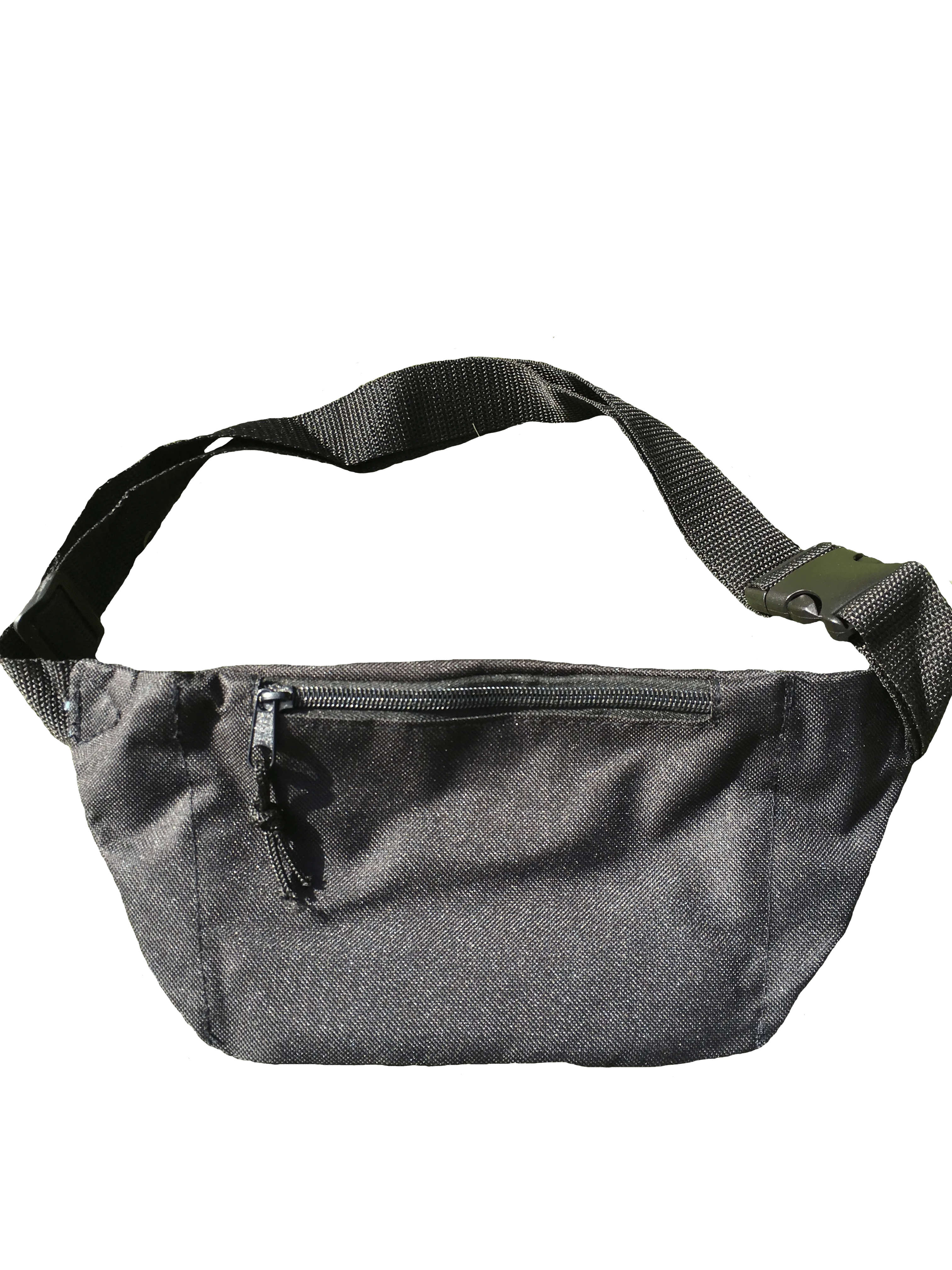 Black 3-Pocket Fanny Pack w/ Adjustable Plastic Snap Buckle & "Popular, Not Famous" Graphic Design
