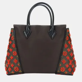 Black/Red Monogram Leather W Tote
