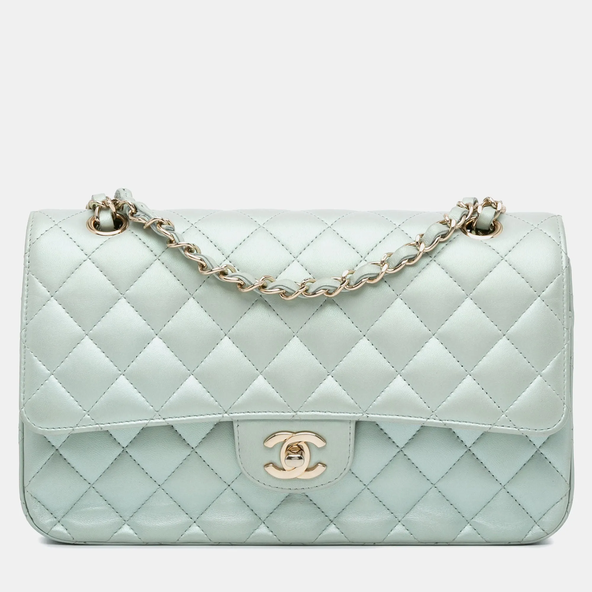 Blue Iridescent Lambskin Leather Medium Classic Double Flap Bag