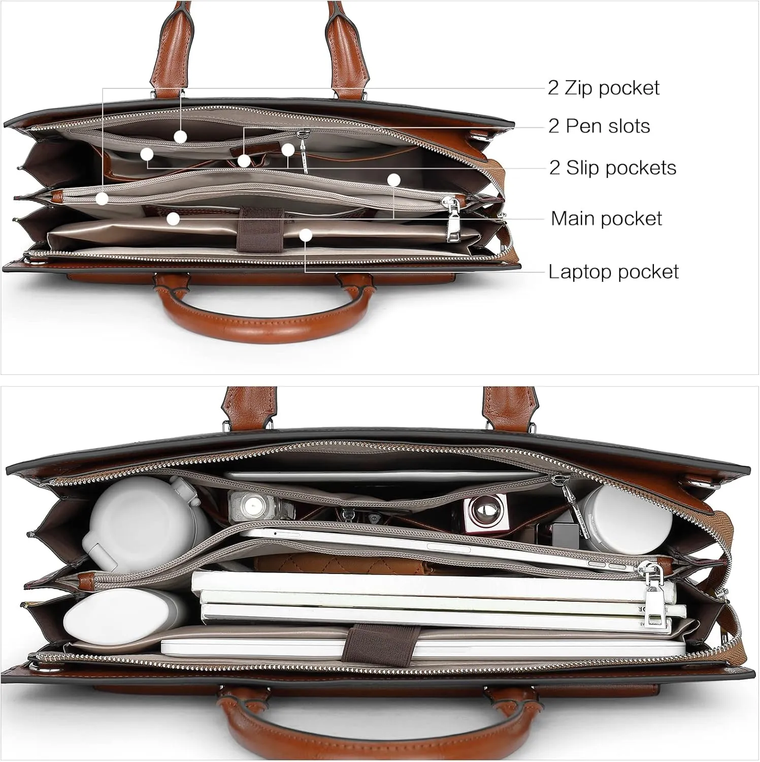 BOSTANTEN Briefcase for Women Laptop Tote 15.6 Inch Genuine Leather Handbag Work Bag Beige
