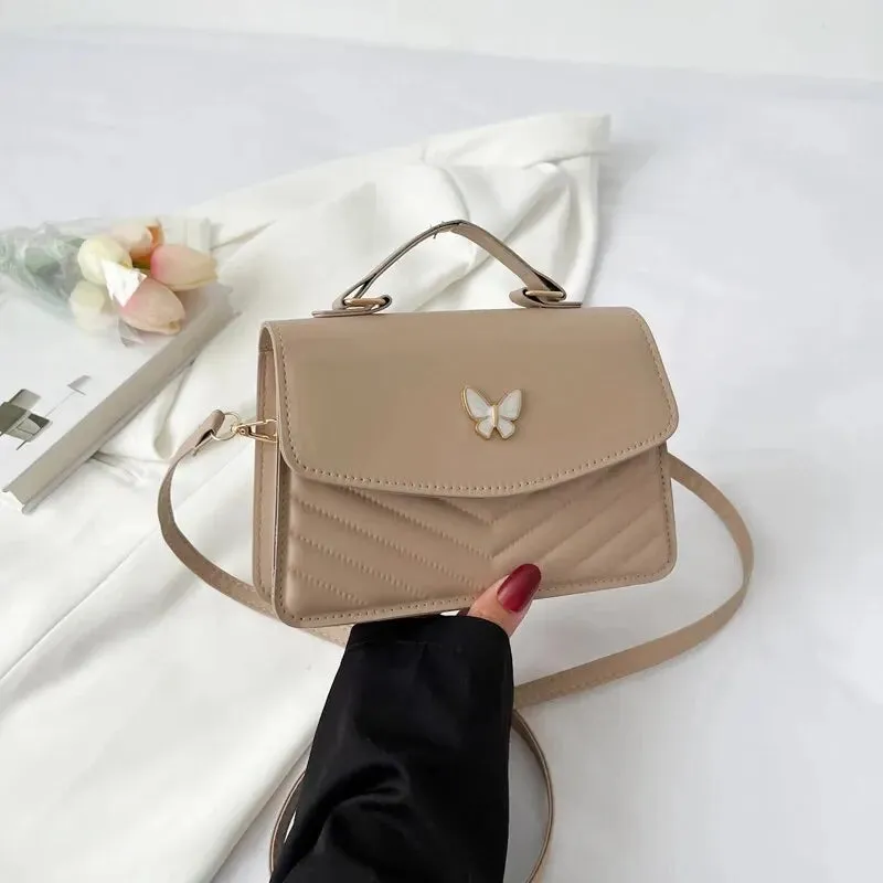 Butterfly Accent Embossed Fashion Women's Shoulder Square Handbag Purse Single Shoulder Crossbody Bag