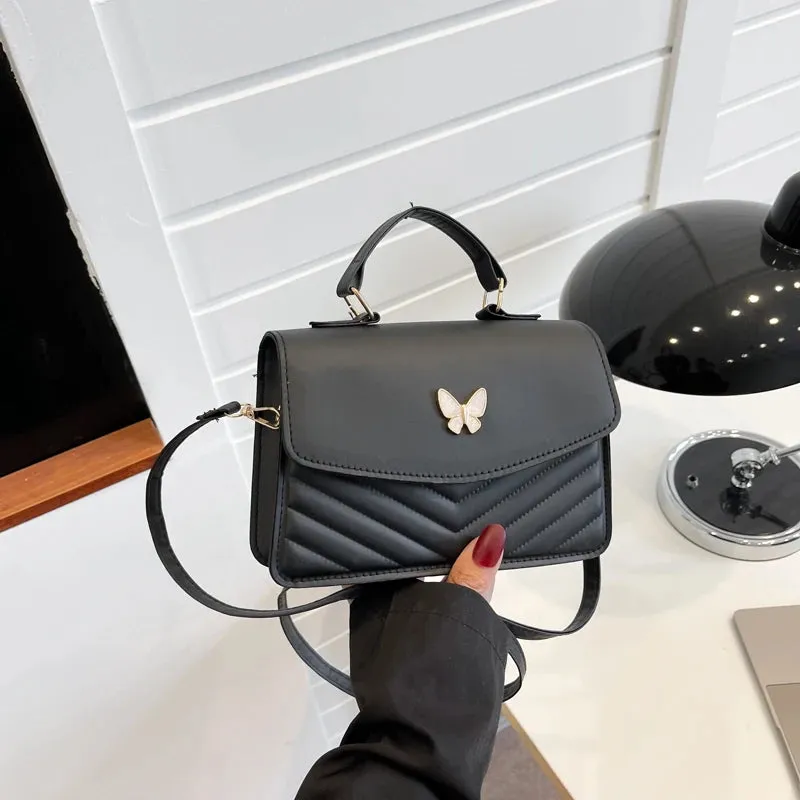 Butterfly Accent Embossed Fashion Women's Shoulder Square Handbag Purse Single Shoulder Crossbody Bag