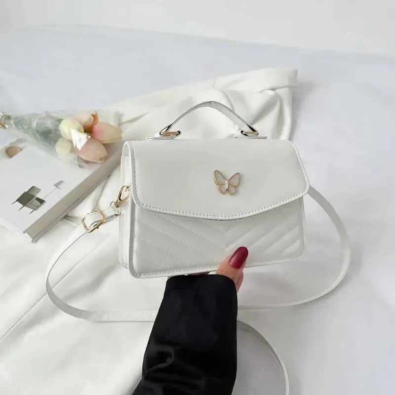 Butterfly Accent Embossed Fashion Women's Shoulder Square Handbag Purse Single Shoulder Crossbody Bag
