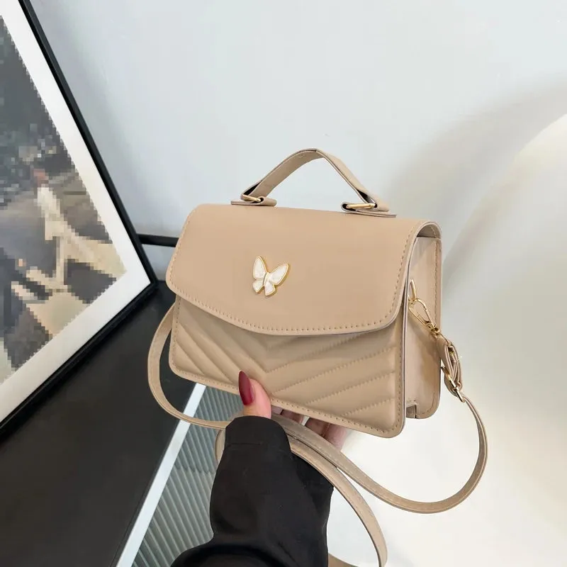 Butterfly Accent Embossed Fashion Women's Shoulder Square Handbag Purse Single Shoulder Crossbody Bag