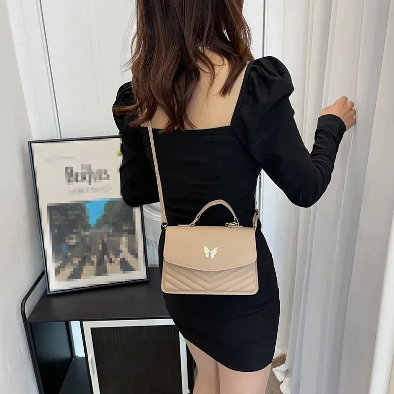 Butterfly Accent Embossed Fashion Women's Shoulder Square Handbag Purse Single Shoulder Crossbody Bag