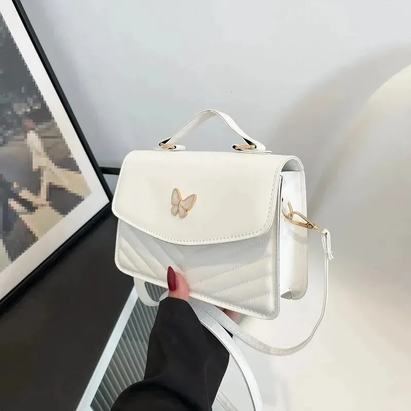 Butterfly Accent Embossed Fashion Women's Shoulder Square Handbag Purse Single Shoulder Crossbody Bag