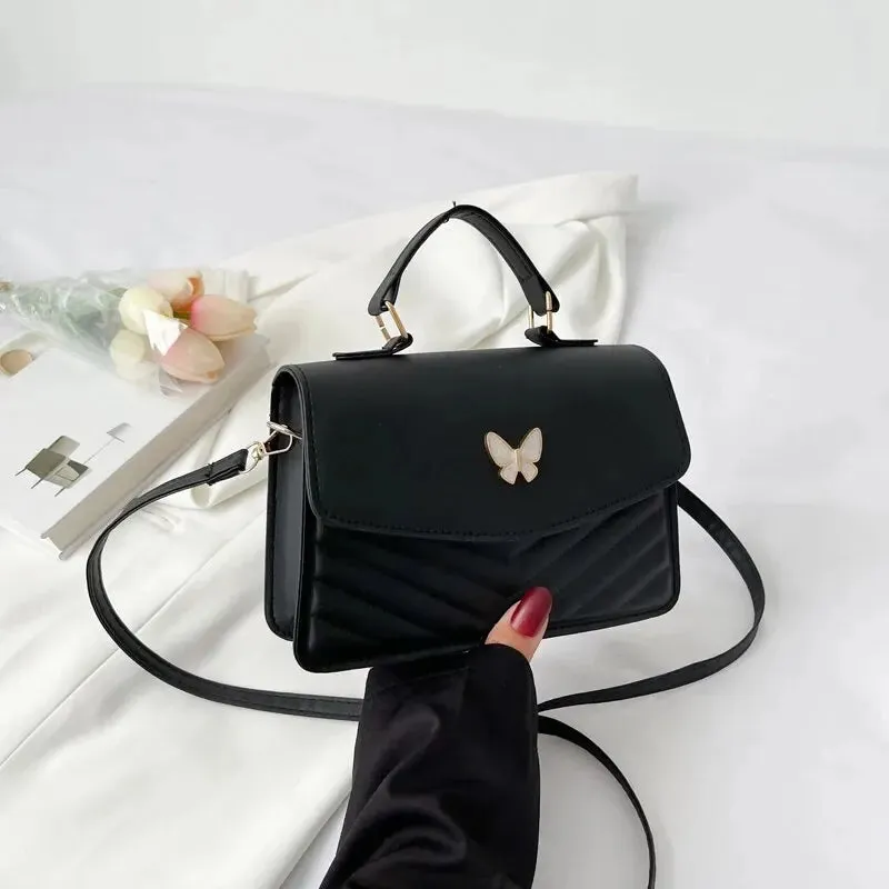 Butterfly Accent Embossed Fashion Women's Shoulder Square Handbag Purse Single Shoulder Crossbody Bag