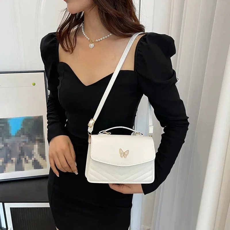 Butterfly Accent Embossed Fashion Women's Shoulder Square Handbag Purse Single Shoulder Crossbody Bag