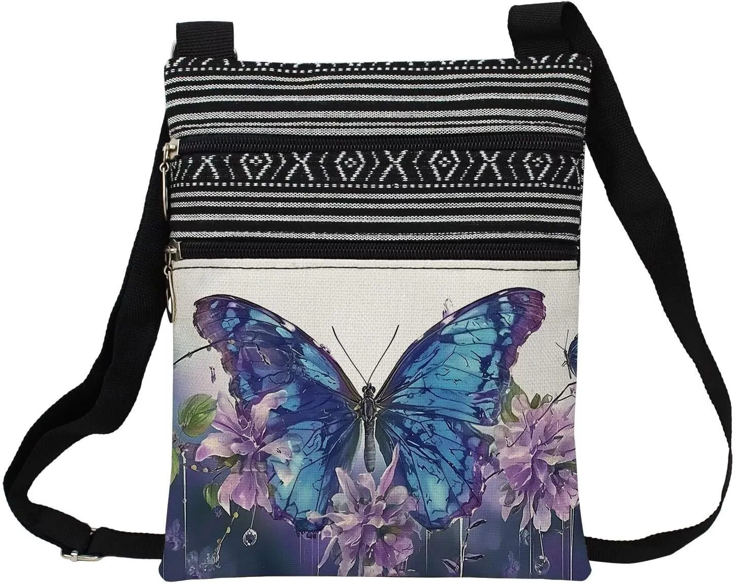 Butterfly Messenger Bag Small Ethnic Pattern Printed Adjustable Strap Crossbody Zipper Bag Butterfly Phone Bag Wallet Cute Shoulder Handbag for Women - 2