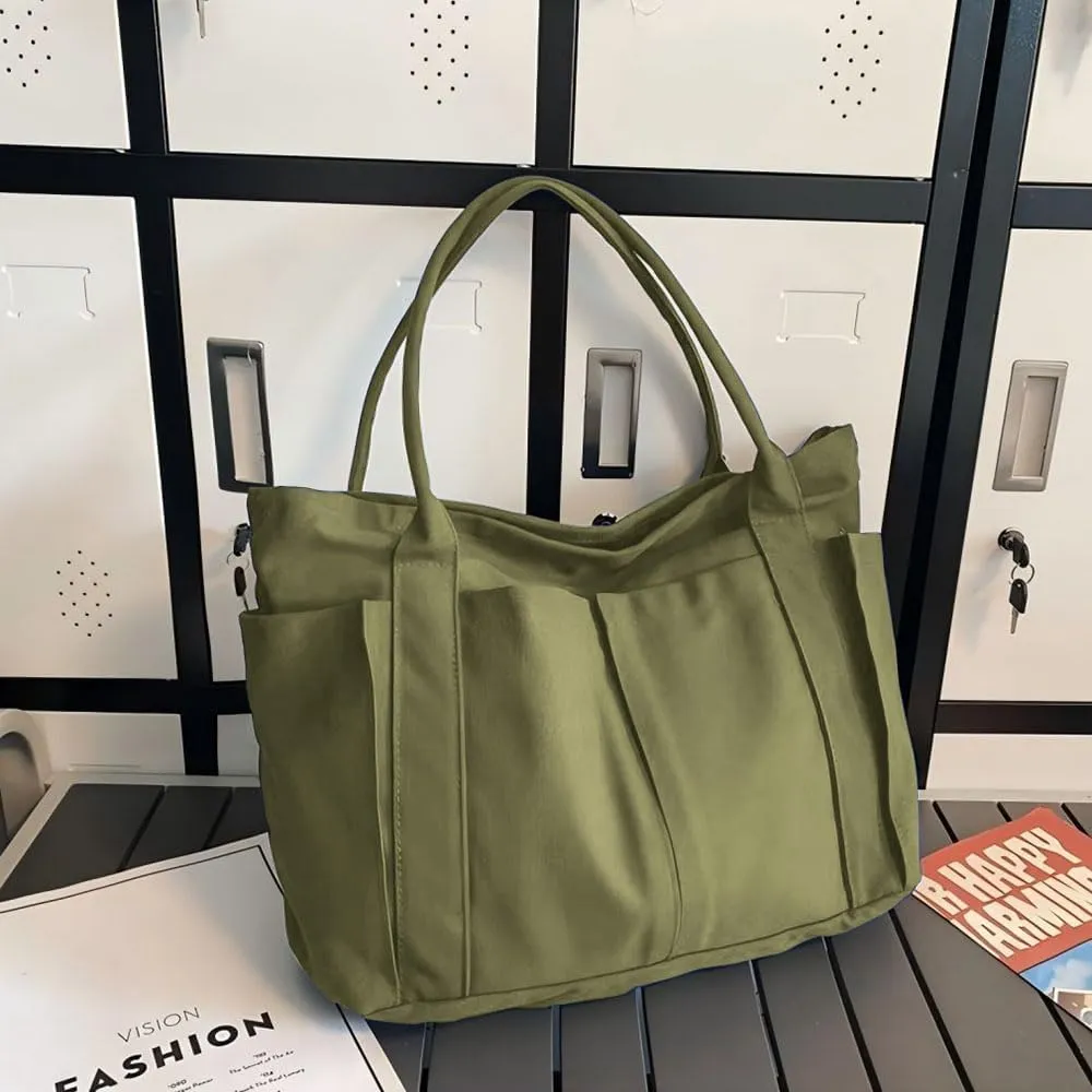 Canvas Tote Bag For Women With Pockets For Shopping Traveling Daily Commuting Beach Leisure And Fitness