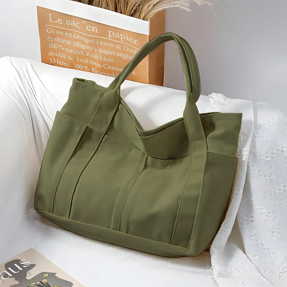 Canvas Tote Bag For Women With Pockets For Shopping Traveling Daily Commuting Beach Leisure And Fitness