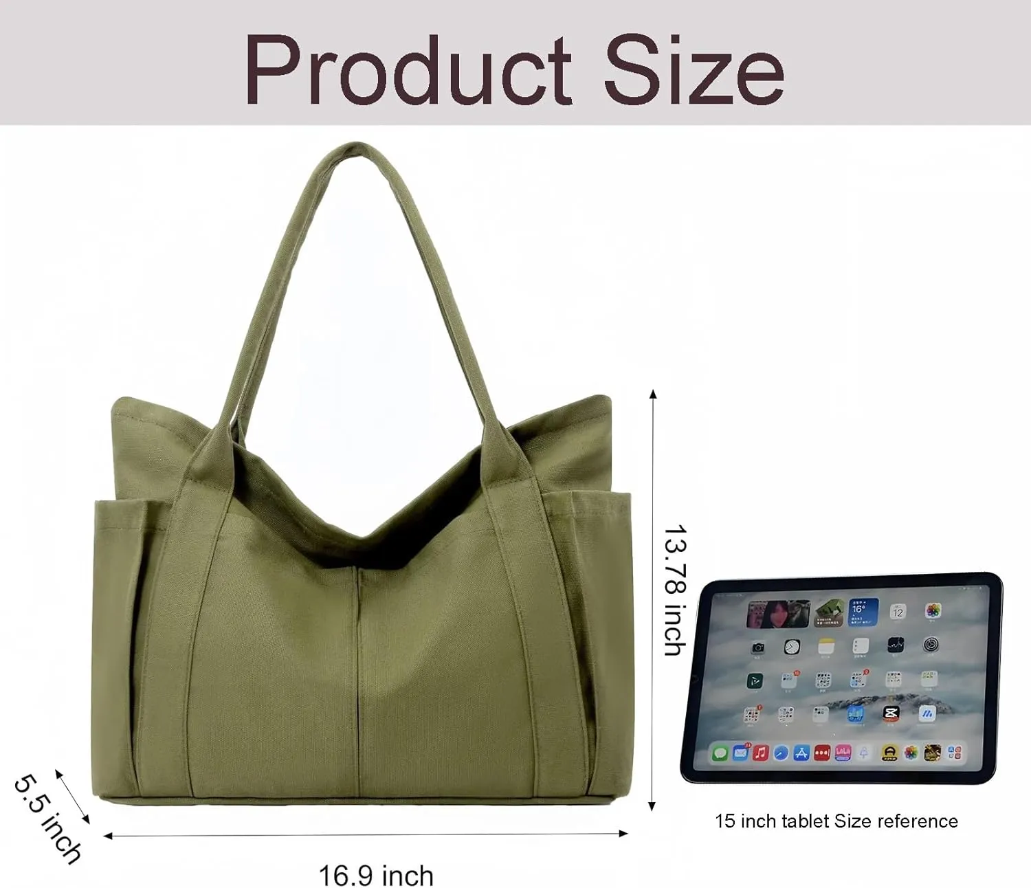 Canvas Tote Bag For Women With Pockets For Shopping Traveling Daily Commuting Beach Leisure And Fitness