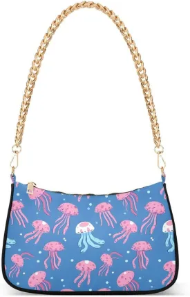 Cartoon Jellyfish Bubble Tote Bag Shoulder Bag Hobo Handbag for Women Ladies Mini Clutch Purse with Zipper Closure