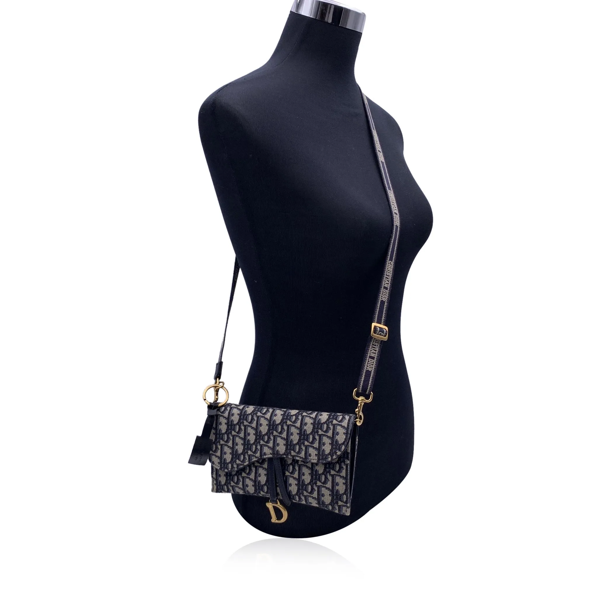 CHRISTIAN DIOR Blue Jacquard Oblique Canvas Saddle Woc Small Bag