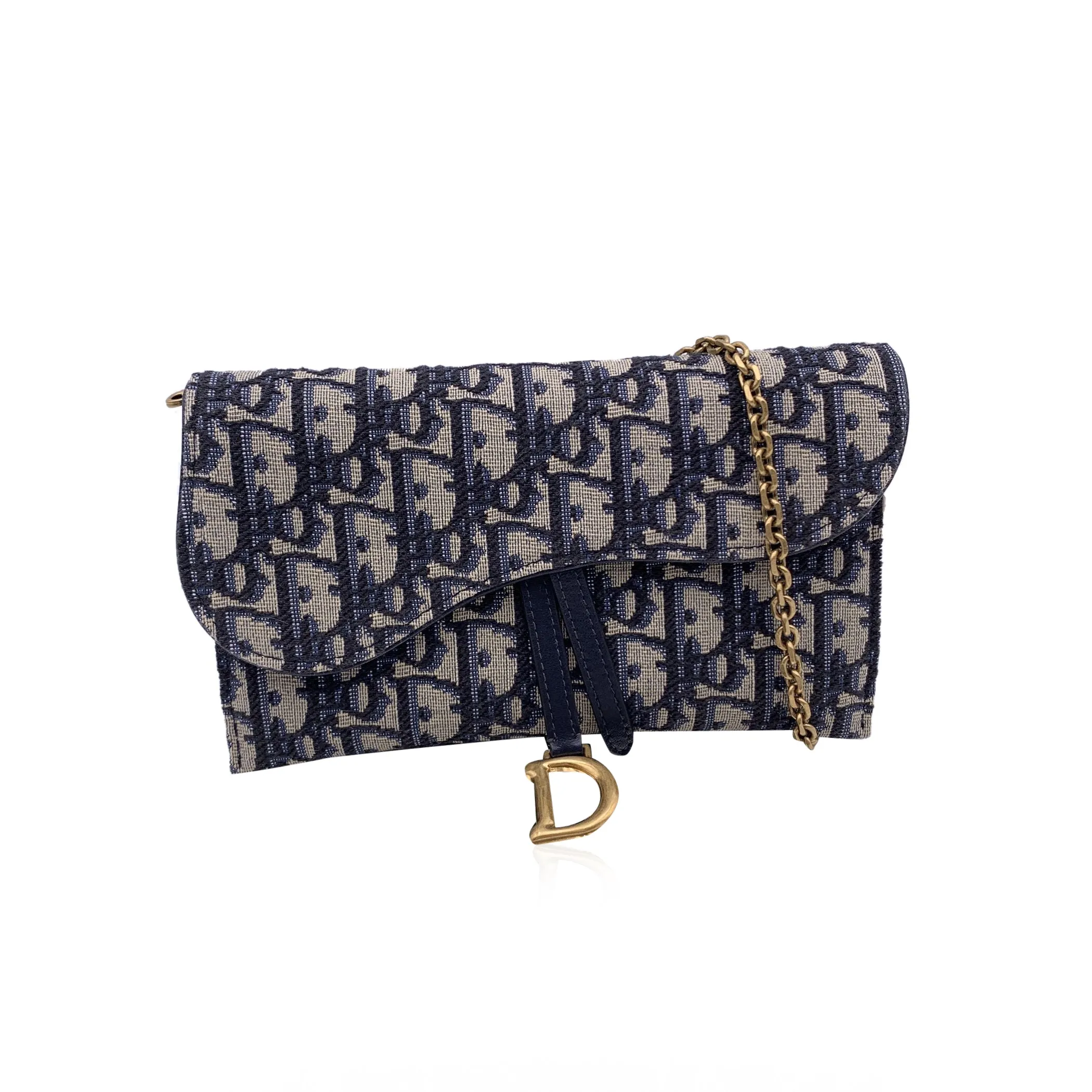 CHRISTIAN DIOR Blue Jacquard Oblique Canvas Saddle Woc Small Bag