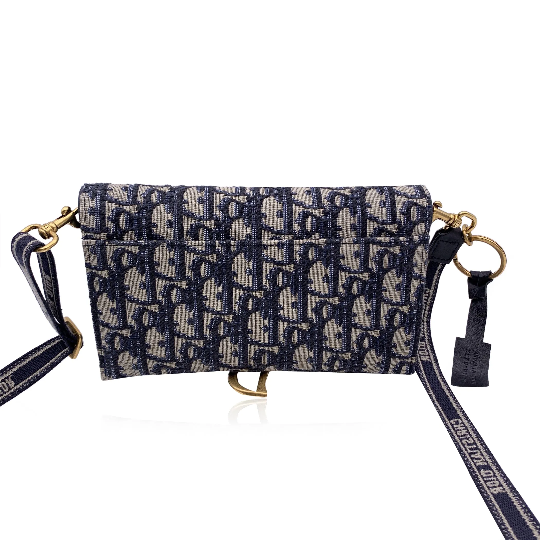 CHRISTIAN DIOR Blue Jacquard Oblique Canvas Saddle Woc Small Bag