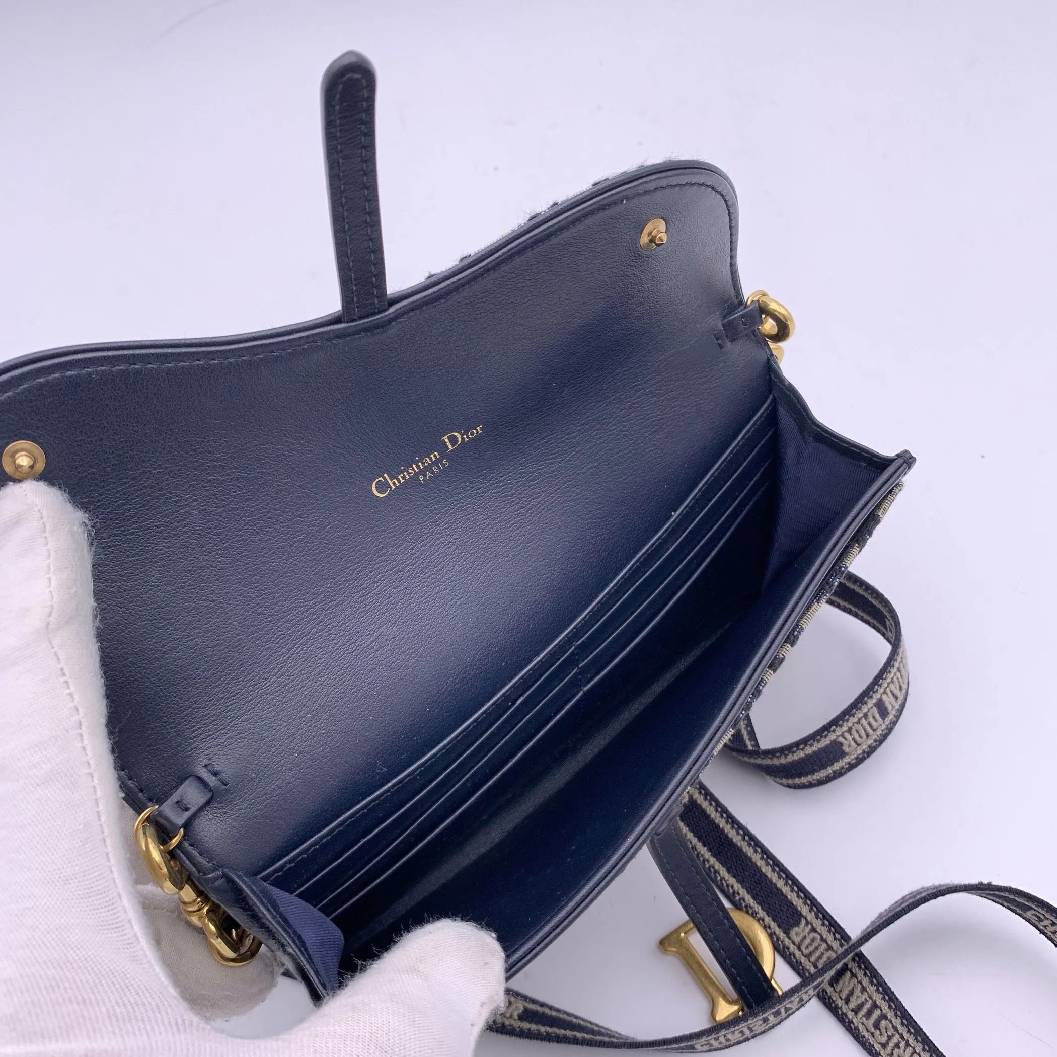 CHRISTIAN DIOR Blue Jacquard Oblique Canvas Saddle Woc Small Bag