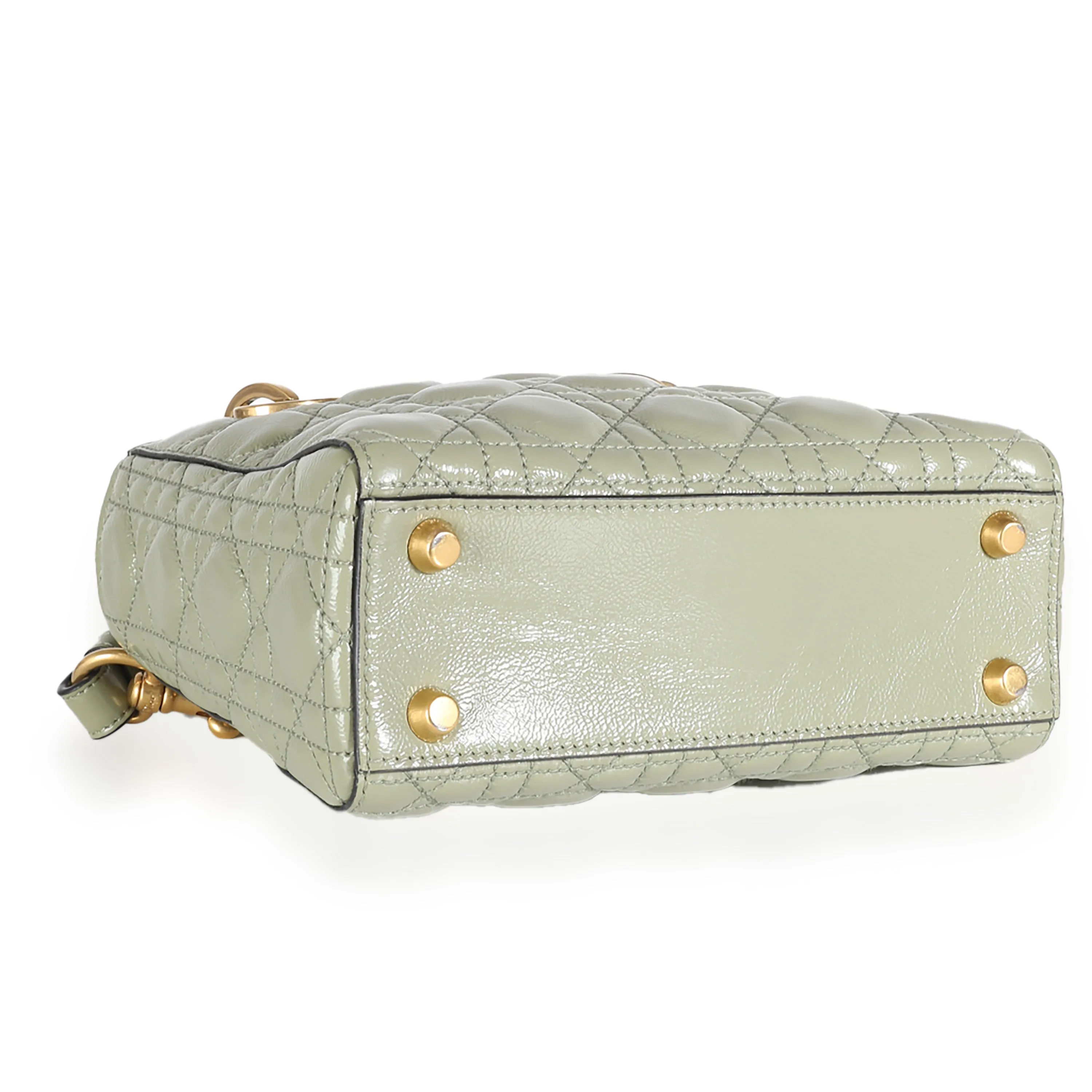 CHRISTIAN DIOR Green Crinkled Patent Cannage Lucky Badges My Lady Dior Bag