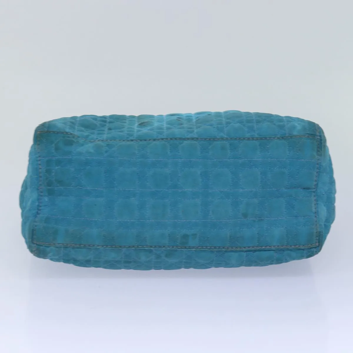 CHRISTIAN DIOR Lady Dior Canage Hand Bag Nylon Turquoise Blue Auth 78336