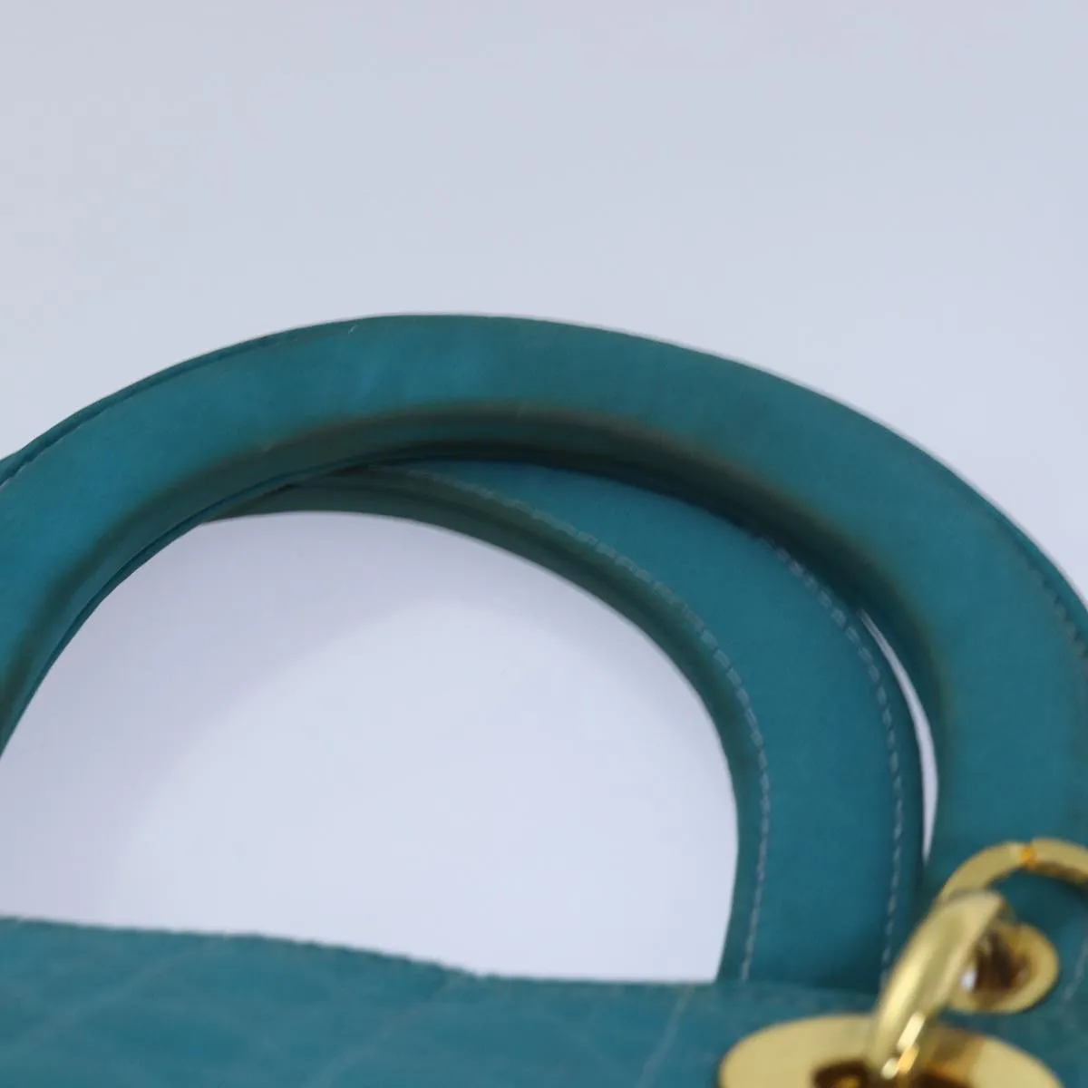 CHRISTIAN DIOR Lady Dior Canage Hand Bag Nylon Turquoise Blue Auth 78336