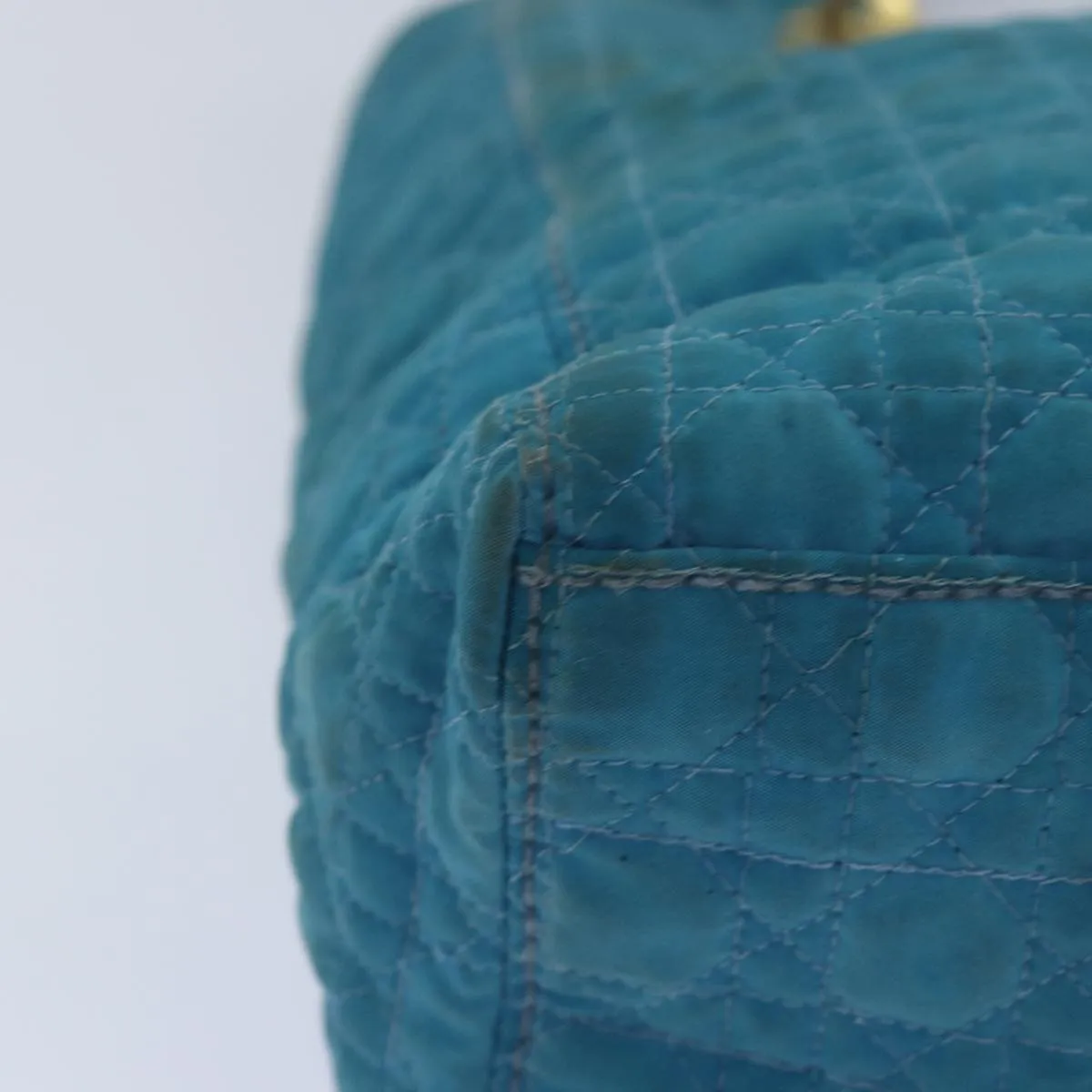 CHRISTIAN DIOR Lady Dior Canage Hand Bag Nylon Turquoise Blue Auth 78336