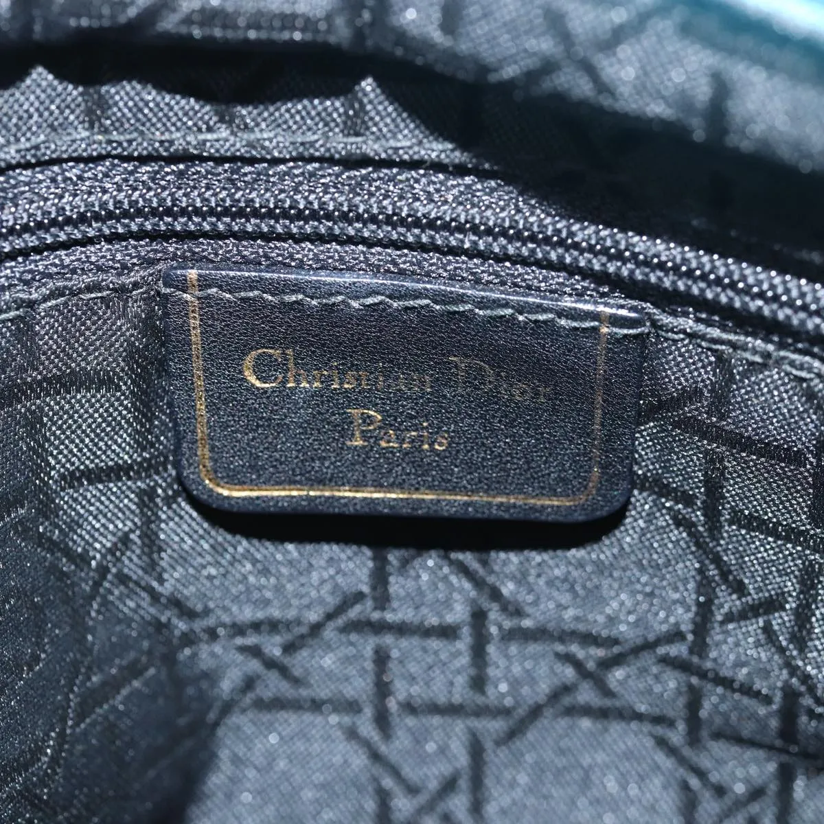 CHRISTIAN DIOR Lady Dior Canage Hand Bag Nylon Turquoise Blue Auth 78336
