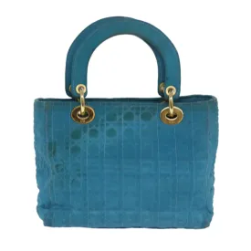 CHRISTIAN DIOR Lady Dior Canage Hand Bag Nylon Turquoise Blue Auth 78336