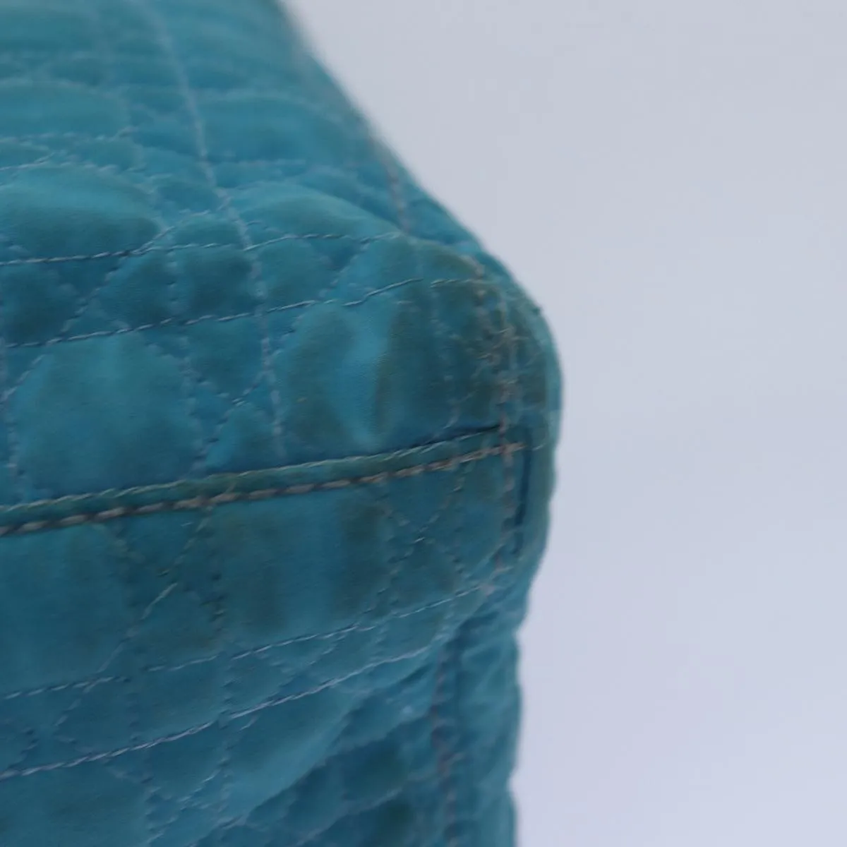CHRISTIAN DIOR Lady Dior Canage Hand Bag Nylon Turquoise Blue Auth 78336