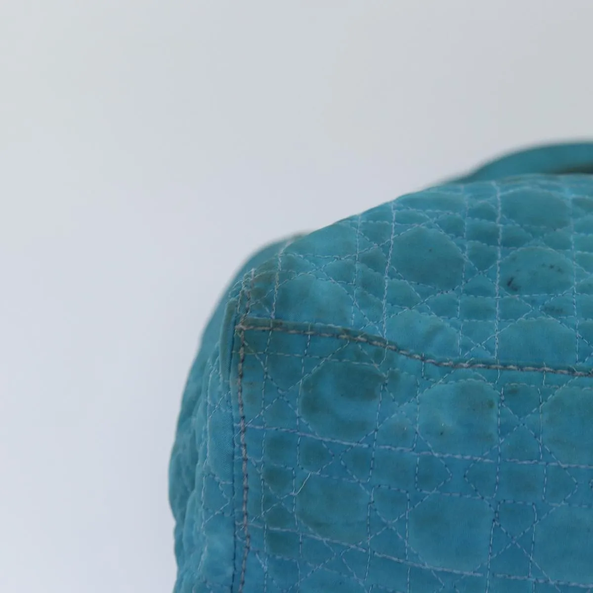 CHRISTIAN DIOR Lady Dior Canage Hand Bag Nylon Turquoise Blue Auth 78336