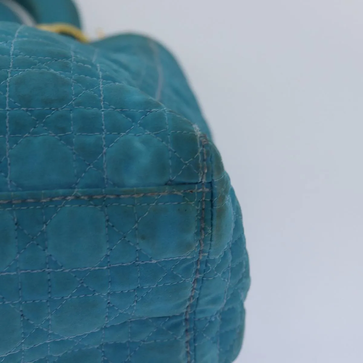 CHRISTIAN DIOR Lady Dior Canage Hand Bag Nylon Turquoise Blue Auth 78336