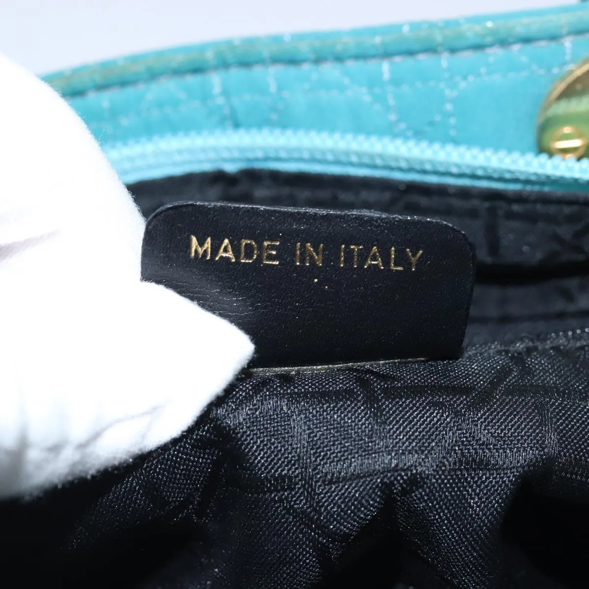 CHRISTIAN DIOR Lady Dior Canage Hand Bag Nylon Turquoise Blue Auth 78336