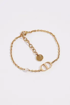 Christian Dior Petit CD Bracelet Gold-Finish Metal with a White Resin Pearl Gold Base Metal