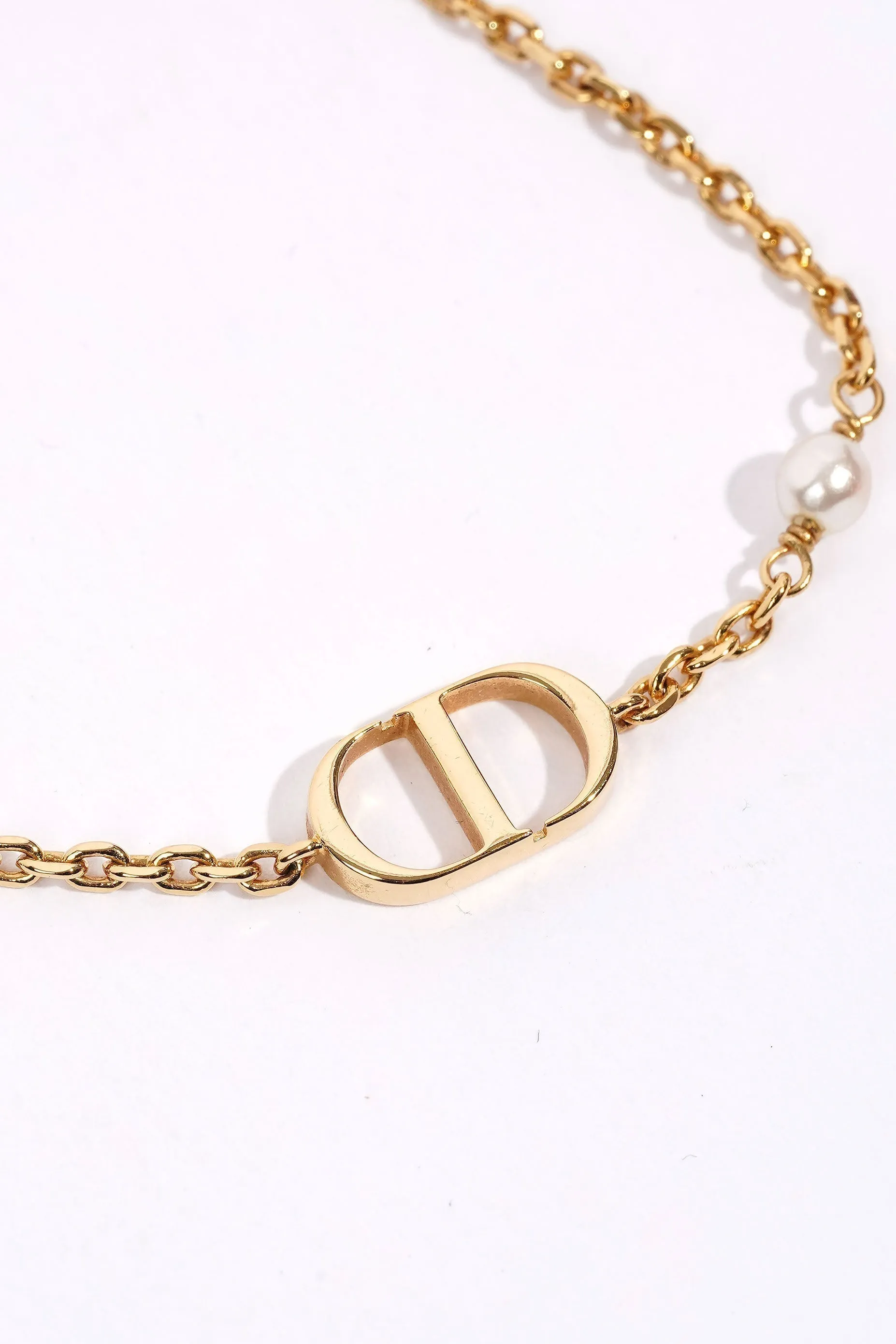 Christian Dior Petit CD Bracelet Gold-Finish Metal with a White Resin Pearl Gold Base Metal