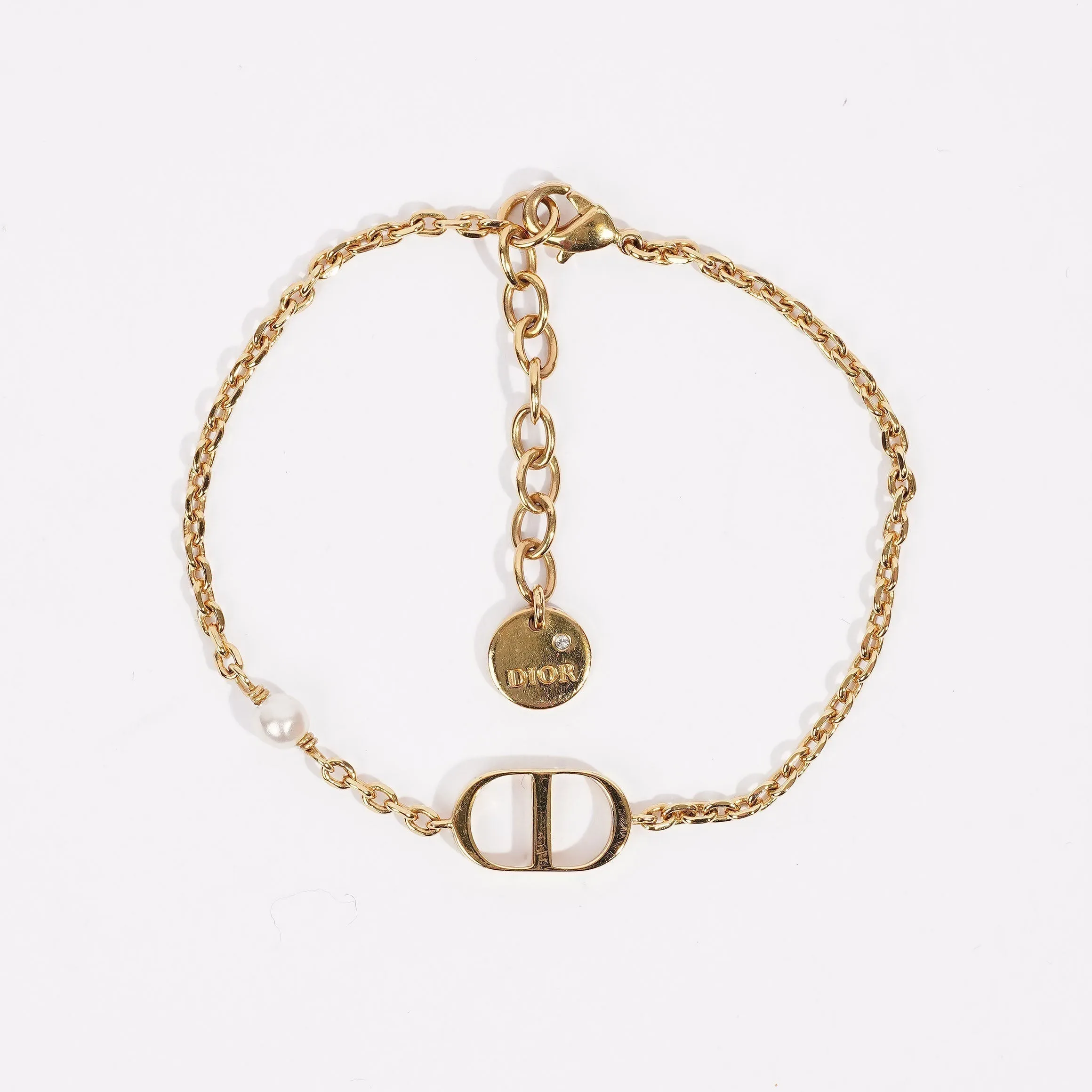 Christian Dior Petit CD Bracelet Gold-Finish Metal with a White Resin Pearl Gold Base Metal